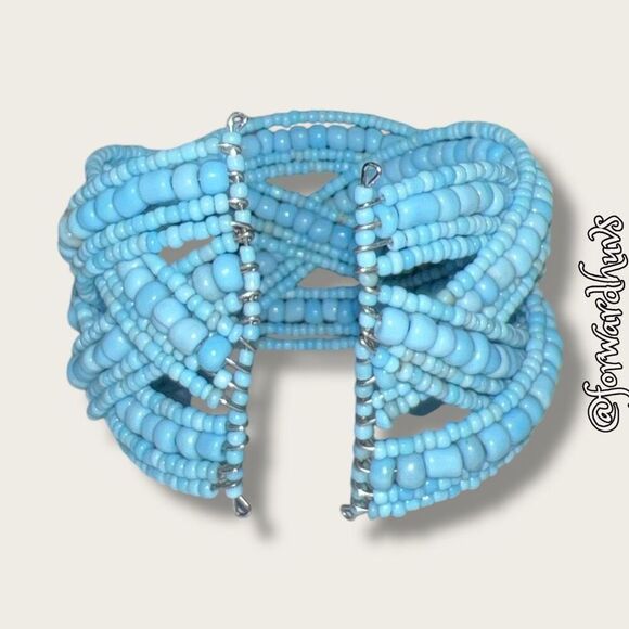 Bundle Sale 3 for $15 | Handcrafted Baby Blue Seed Bead Bracelet - Picture 3 of 7